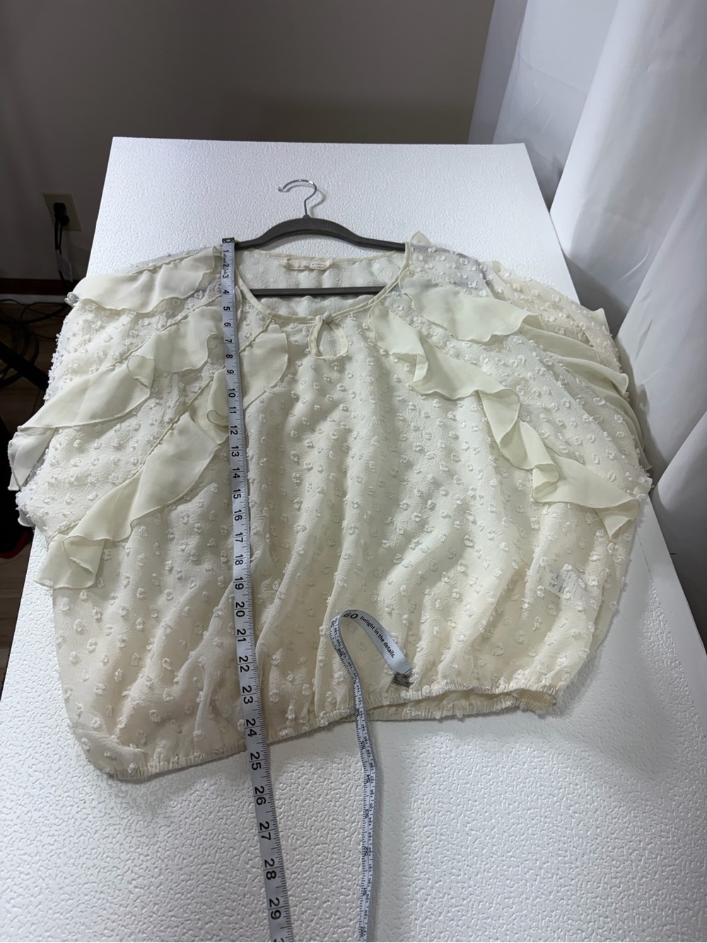 A'Reve Cream Ruffle Swiss Dot Blouse with Keyhole 3294 - Picture 10 of 11